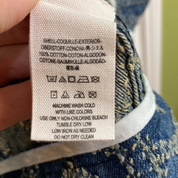 FREE PEOPLE Denim Moto Punched Pattern Motorcycle Jacket Women’s Size 2 XS - Picture 10 of 11